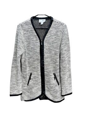 Joseph Ribkoff Faux Leather Trimmed Zip Front Jacket Top Size 12